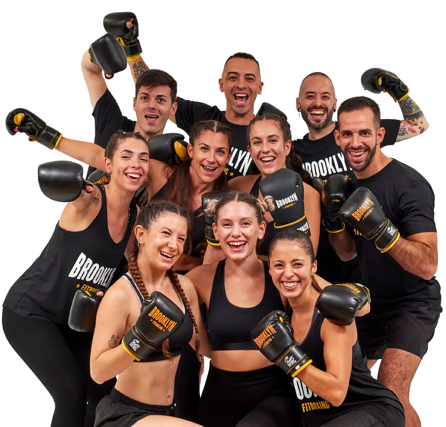 A group of fitboxers pose happily in formation